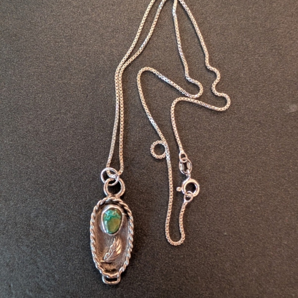 Vintage Native American Silver Necklace with Turquoise Stone